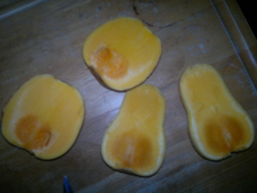 Butternut squashes cut in half